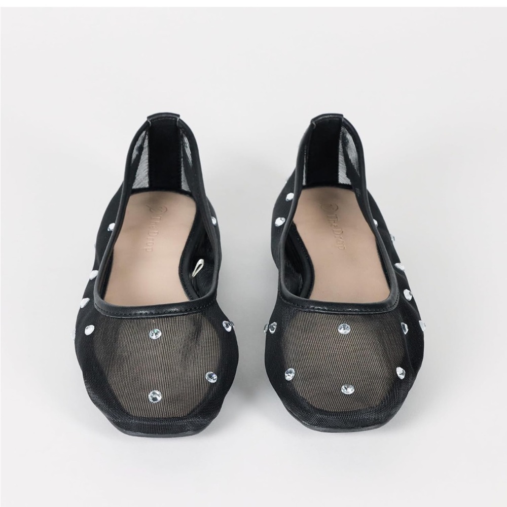 Chic Black Mesh Flats with Rhinestone Details